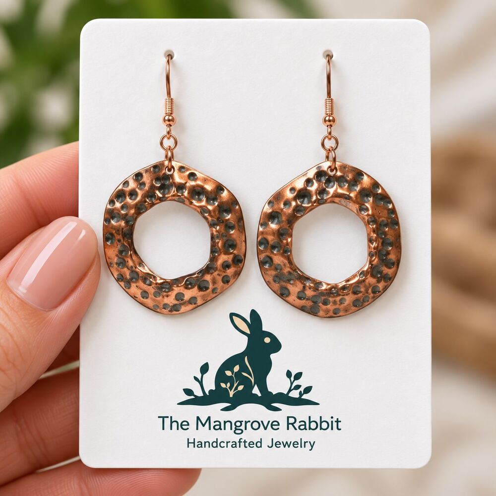 Handmade Copper & Charcoal Organic Polymer Clay Hammered Dangle Earrings